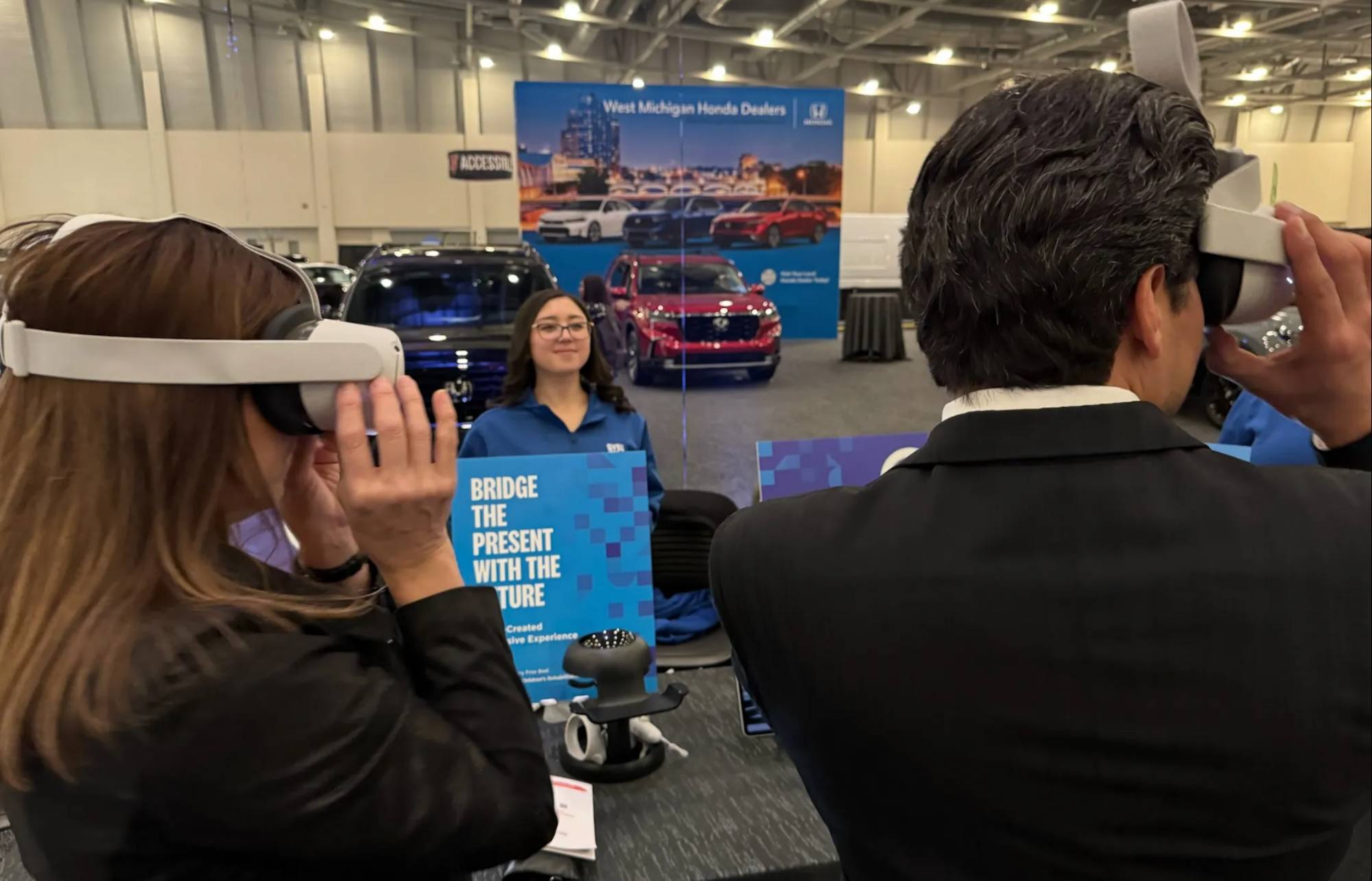 Guests try out an immersive experience in virtual reality